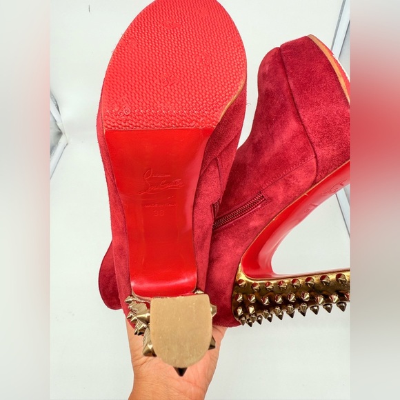 Christian Louboutin Red Suede Taclou Booty spike heel 140mm Ankle Boots EU 38 - Picture 7 of 10